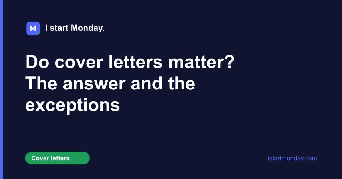 Title card for "Do cover letters matter? The answer and the exceptions" - I start Monday.