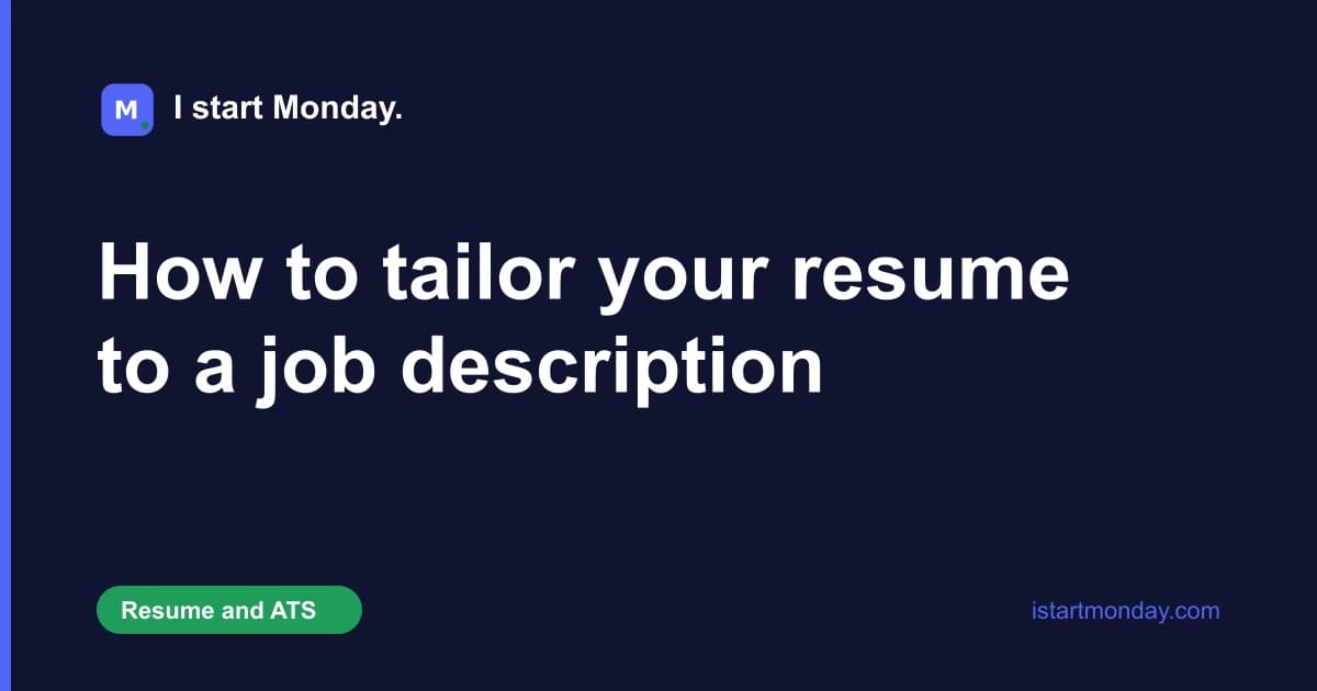 Title card for "How to tailor your resume to a job description" - I start Monday.