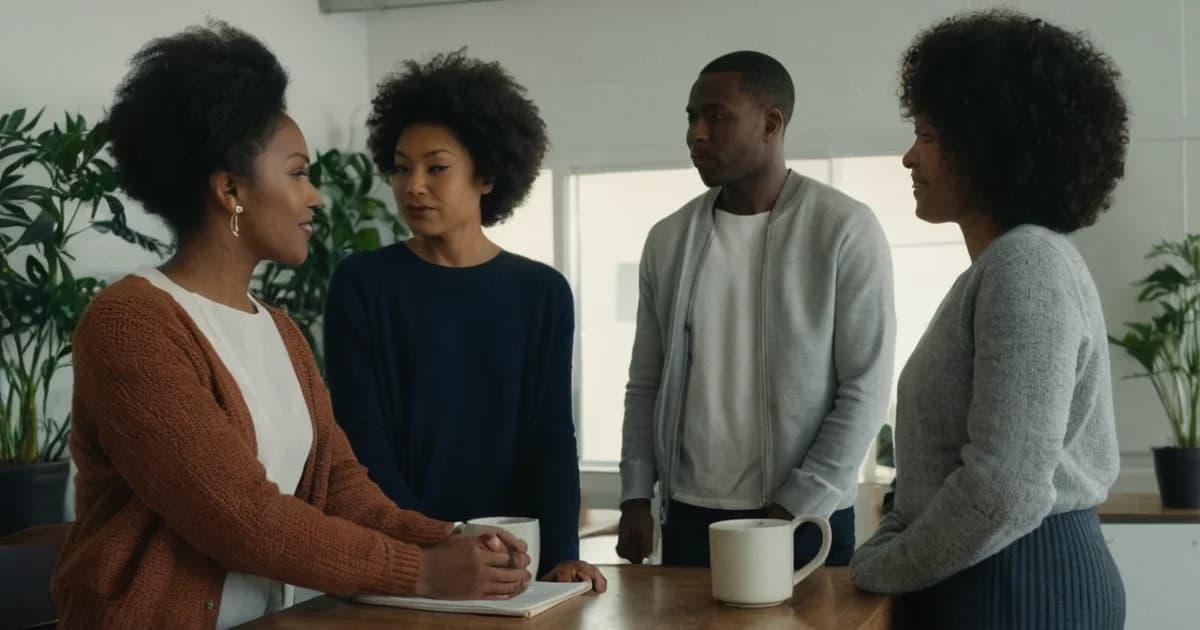 A customer success team gathers at a wooden table with coffee mugs to plan the week, the kind of Monday huddle a data analyst dashboard supports.